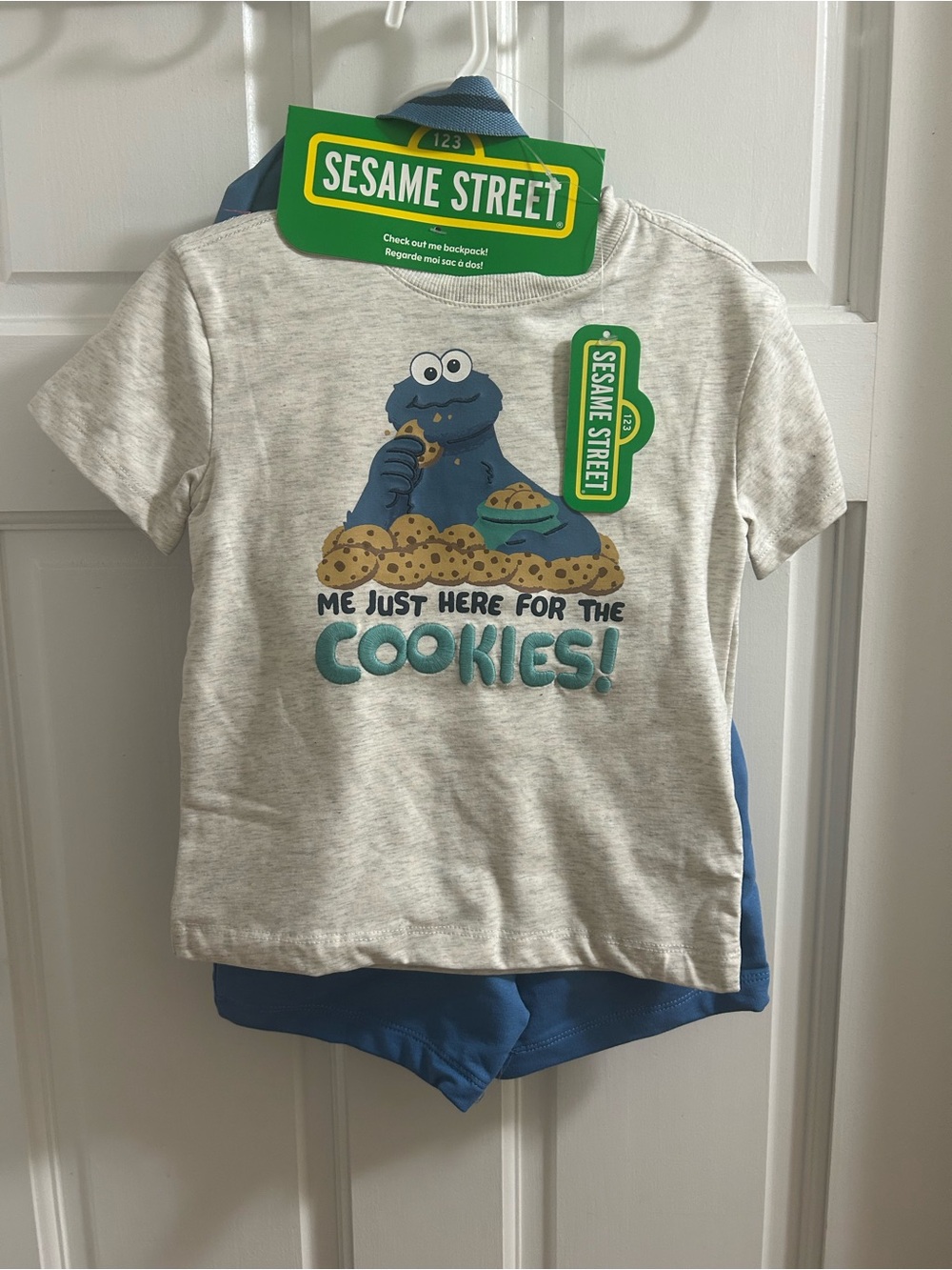NWT Sesame Street Cookie Monster 3-piece backpack set boys 2T 3T